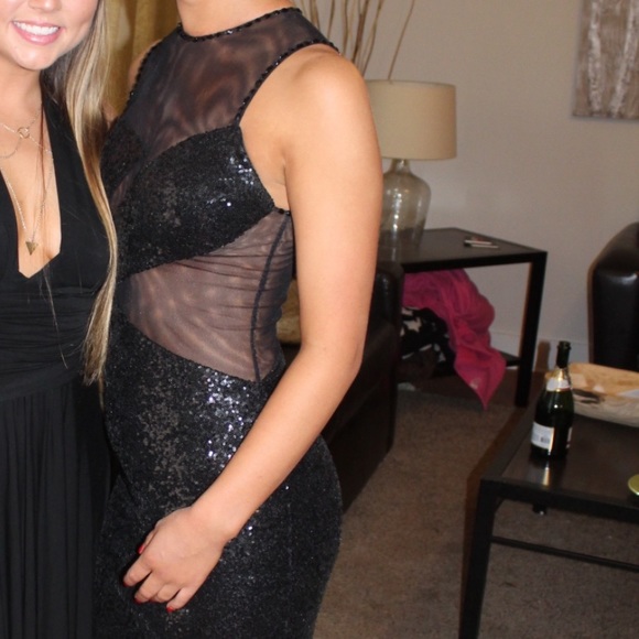 Black Sequen Mesh Cutout Prom dress - Picture 4 of 7